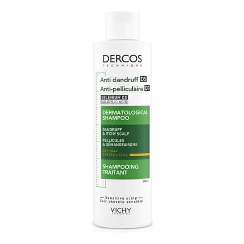 Image of Vichy Dercos Anti-Dandruff Dermatological Shampoo for Dry Hair & Sensitive Scalp, with Salicylic Acid & Selenium Sulfide, 200ml, Soothes Itchiness & Nourishes.