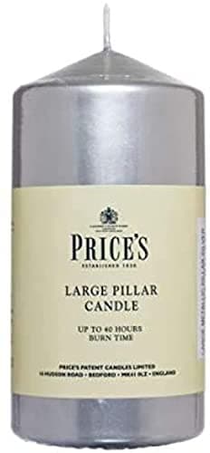 Image of Price's Candles - 6" Metallic Pillar Candles - Silver - Smokeless Burn - Unscented - Slow Burning - Non-Drip - Multi-Purpose