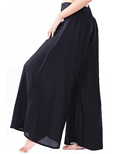 Image of Lofbaz Women's Wide Leg Palazzo Pants Yoga Lounge Hippie Harem Flowy Trousers Ladies Petite Summer Hippy Comfy Travel Belly Dance Slacks - Solid Black - S