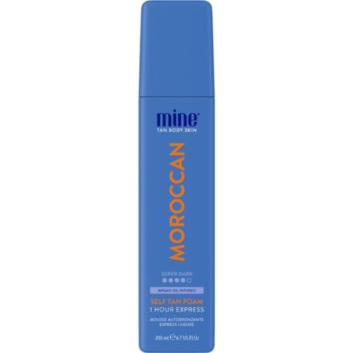 Image of MineTan Moroccan Self Tan Mousse | Tanning Treatments Collection - Super Dark Brown Skin Finish, 1 Hour Instant Express, Argan Oil Infused, Face & Body Fake Tanner Foam, No Orange Tones, 200 ml