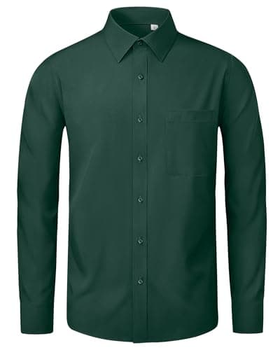 Image of J.VER Green Dress Shirt for Men 4-Way Stretch Fashion Long Sleeve Non Iron Regular Fit Shirts Work Formal Casual Wedding Clothing with Pocket M