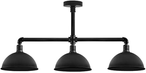 Image of LEDSone 3 Way Water Pipe Ceiling Pendant Lights Fitting 60cm Metal Dome Indoor Lamp for Living Room Bedroom Kitchens Bar Cafes Hallways Restaurants (Black)