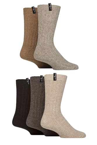 Image of Jeff Banks Men's Wool Boot Socks - Crew Length, Ribbed, Plain, Recycled Wool, Soft, Breathable, Outdoor, Walking, Hiking, Trekking 5 Pairs (UK, Numeric, 7, 11, Regular, Regular, Naturals)
