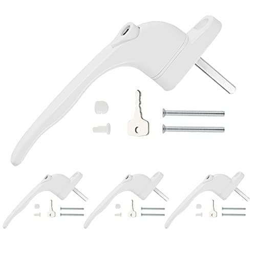 Image of Dida Window Handle White, 4pcs UPVC Window Handles, White Double Glazed, Universal Lockable, Fits Left and Right Hand, 40mm Spindle Length