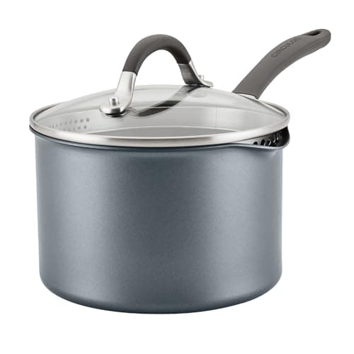Image of Circulon Scratch Defense Non Stick Saucepan with Lid 18cm - 2.8L Induction Saucepan with Straining Lid & Pouring Rims, Dishwasher & Oven Safe Cookware, Graphite Pewter Finish