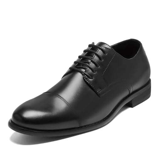 Image of HEEZ Mens Dress Shoes Classic Cap Toe Oxford Comfortable Formal Shoes Men's Lace-Ups Derby for Business Work Office Wedding Prom Black
