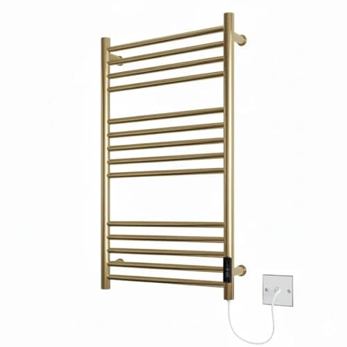 Image of Manissa Siena Brushed Brass Stainless Steel Electric Heated Towel Rail 500mm W x 720mm H Energy Efficient Towel Radiator