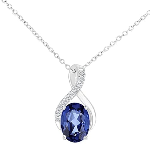 Image of Elegano 9ct White Gold Necklace – Tanzanite Drop Diamond Twist Women’s Pendant Necklace