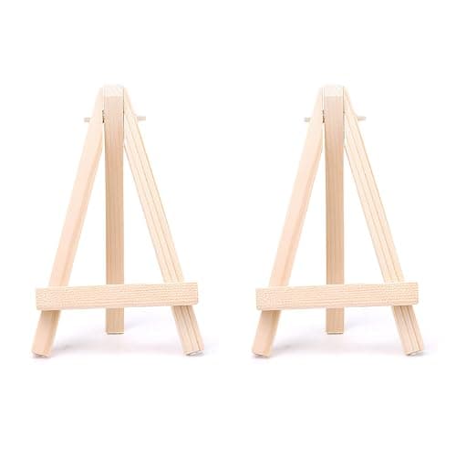 Image of 2pcs Mini Easels Display,Wooden Mini Easel Stand,15cm/5.9inchs Tabletop Easel Stand for Painting,Wood Display Stands,Desktop Holder Stand for Painting Arts Craft Canvas Photo Frame