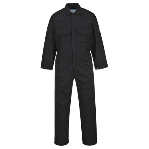 Image of Portwest BIZ1 Mens Heat Flame Resistant Welding Overalls Bizweld FR Protective Boiler Suit Work Coveralls Durable Workwear Mechanics Warehouse Garages Tall Black, Large