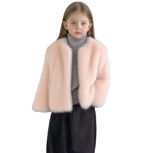 Image of Slxbear Fluffy Faux Fur Coat for Kids Toddler Girls Winter Open Front Long Sleeve Cardigans Elegant Prom Stylish Shaggy Warm Jackets Cosy Faux Fur Jackets Outwear Pink 4-5 Years