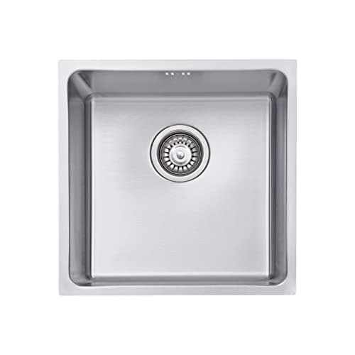 Image of JASSFERRY Undermount Stainless Steel Kitchen Sink 1 Single Deep Square Bowl with Strainer Waste kit, 440 x 440 mm