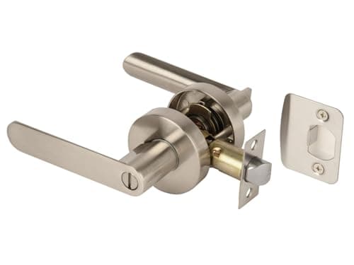 Image of Hunta HANDLEZONE® Mantara Privacy Leverset, Keyless Lock with Emergency Release, Adjustable 60-70mm Latch, for Bathroom/Bedroom – Satin Nickel