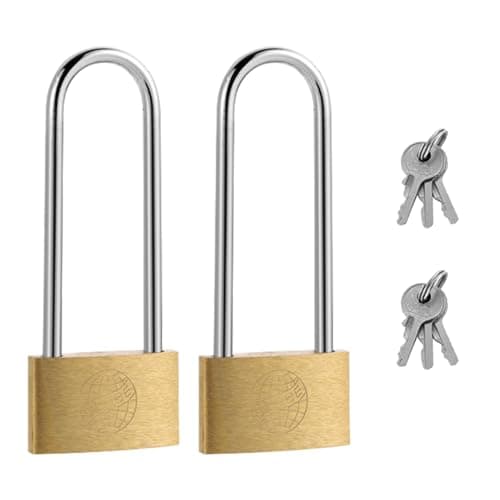 Image of 40mm Brass Padlocks with Keys, 2 Pack 6 Keys Long Shackle Waterproof Outdoor and Indoor Padlock for Locker, Gym, Suitcase