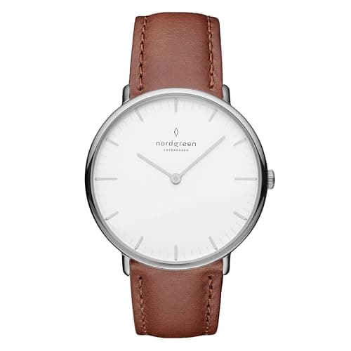 Image of Nordgreen Native Brown Leather 40mm Silver Case Watch