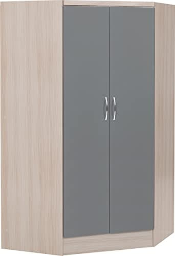 Image of Seconique Nevada 2 Door Corner Wardrobe in Grey Gloss/Light Oak Effect Veneer