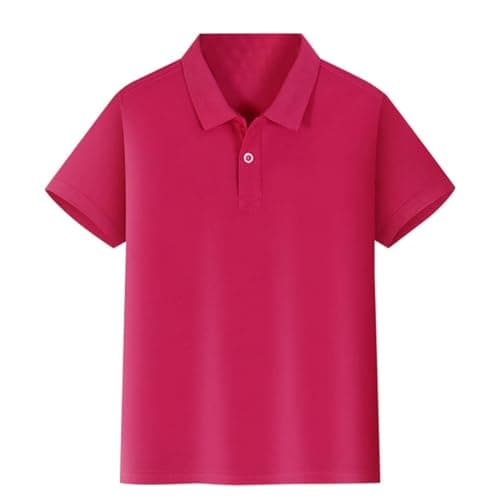 Image of Kids Unisex Polo Shirt, Short Sleeve, Ages 2-15, 15 + Colours, Kids Boys Girls Casual Wear Polo School Uniform, P.E. Short Sleeve Plain Smart Pique Knit Button Classic T Shirt Top Unisex Tee Hot Pink