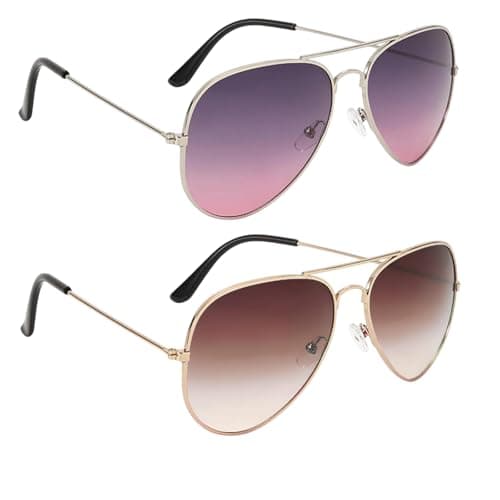 Image of Wnzdp 2PCS Sunglasses Women for Aviator, Stylish Classic Gold Frame & White Frame Sunglasses with Dual-Colour Lenses, Pilot Style for Driving, Outdoor Activities