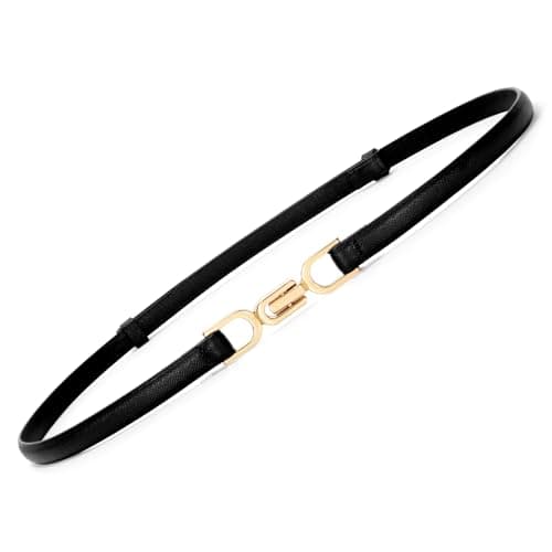 Image of VONMELLI Ladies Thin Waist Belts for Women Faux Leather Skinny Belt for Dresses Fashion Adjustable Slim Belt Black Fit Waist Size Below 37 Inches