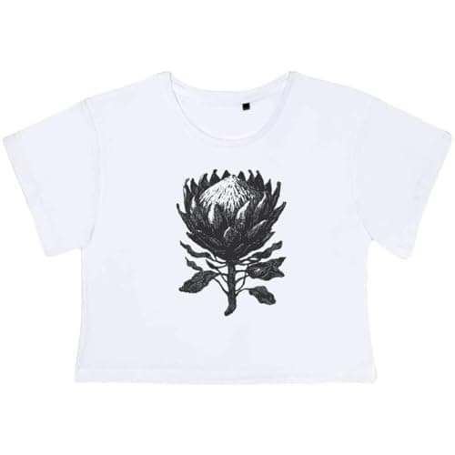 Image of Azeeda Large 'Botanical King Protea Flower' Adult's Cotton Crop Top (CO00184283) White