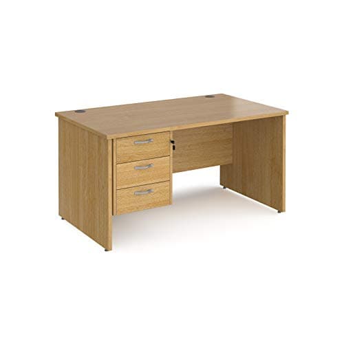 Image of Mr Office Maestro 25 straight desk 800mm deep with 3 drawer pedestal - panel end leg, Oak, 1400