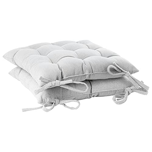 Image of Harbour Housewares Grey Seat Pads for Dining Chairs - 40 x 40cm - Pack of 2 - Square Garden Seat Cushions with Ties Soft Padded Pillow Indoor Kitchen Cushion Outdoor Patio Garden Chair Pads