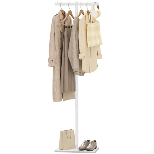 Image of GUOHNHE T-shaped Clothing Rack, Modern Coat Stand with Rock Slab Base, Heavy-duty Metal Jacket Hanger for Boutiques, Hallway, Entryway, 175 cm High, White, GYJ011W
