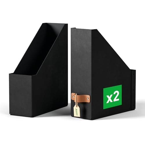 Image of Leitz Puro Magazine File - Set of 2 Durable A4 Magazine Holders, Compatible with Cube Units and Storage Shelves,Holds 900 Sheets(80gsm),Desk Organiser for Office & Home,10 x 26 x 31cm, Obsidian Black