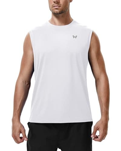 Image of ZovioBox Mens Sports Vest Sleeveless T-Shirts, UPF 30+ UV Protection Quick Dry Breathable, Athletic Tank Tops for Fitness Running Basketball White