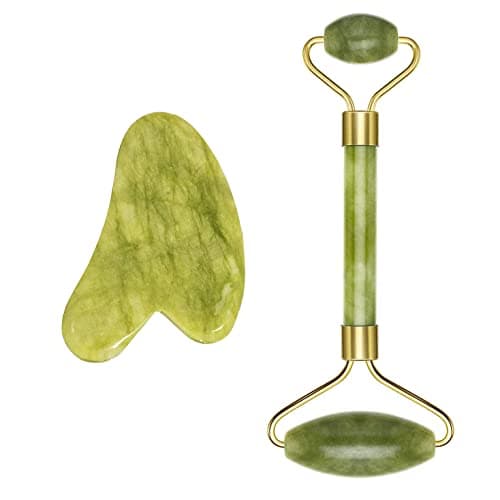 Image of Jade Roller & Gua Sha Set - Face & Neck Massager, Eye Puffiness Treatment, Skin Tightening, Natural Green Slimming Massager (Roller-2)