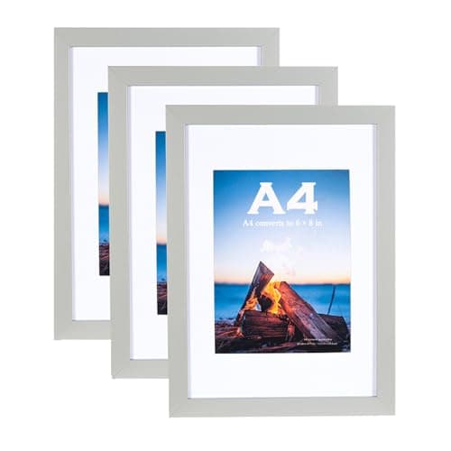 Image of Grey Wooden A4 Frame with Mount,Set of 3,Poster Frame,certificate frame,Freestanding and Wall Mountable