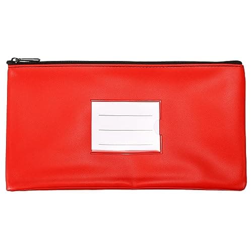 Image of PATIKIL 11x6" Money Bank Deposit Bag with Zipper, Leatherette Cash Coin Check Wallet Pen Pouch Bag with Clear Window for Office Travel, Red