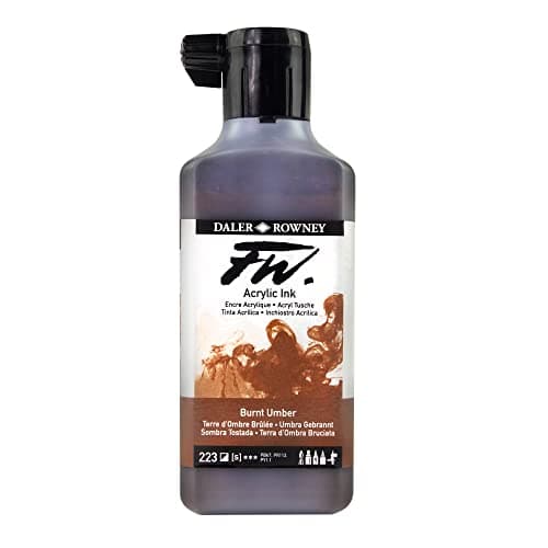 Image of Daler-Rowney FW Acrylic Artists Ink, 180ml/6oz Plastic Bottle, Burnt Umber (D160181223)