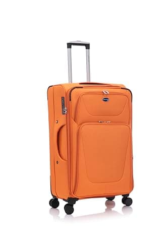 Image of Aerostar Large 29” Lightweight Softshell Expandable Suitcase, Integrated Combination Lock, 4 Wheels Check in Luggage for 23kg (Sunset Orange, 112 litres)