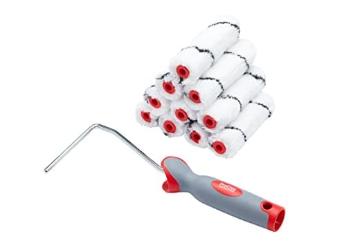 Image of ProDec Advance 11 piece 4 inch Medium Pile Microfibre Mini Paint Rollers with Frame for a Smooth Finish Painting with Emulsion Paints and Woodstains on Interior Walls, Ceilings and Wood, 4"