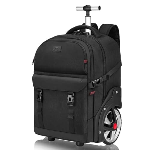 Image of MATEIN Backpack with Wheels,Travel Rucksack on Wheel 17 inch Water Resistant Anti Theft with USB Charging Port and Password Lock, Laptop Business Rolling Bag Suitable for Luggage School,Black