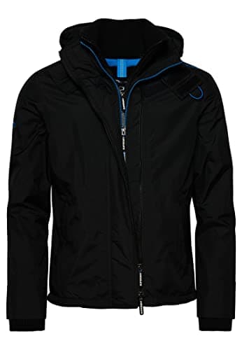 Image of Superdry Men's Pop Arctic SD Windcheater with Hood and Zip Black/Super Denby Logo Design M
