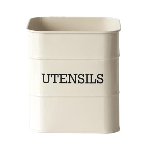 Image of Darthome Antique Cream Utensils Pot 15x16x15cm Metal Square Kitchen Cooking Organisation Holder Caddy