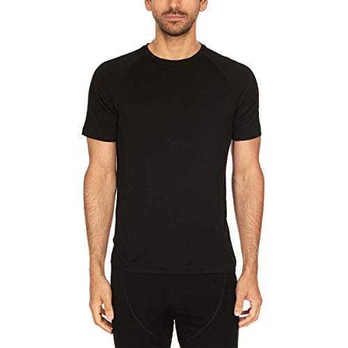 Image of Merino Wool Mens Micro Weight Raglan T-Shirt - Short Sleeve Athletic Shirt - Anti-Odor - Moisture Wicking - Black - Large