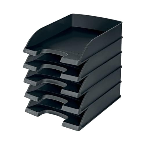 Image of Leitz Plus Letter Tray – 70 mm – Pack of 5 a4 Black