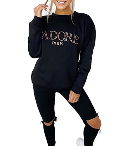 Image of Hiffy Ladies J'Adore Paris Slogan Print Sweatshirt Womens Oversized Sweater Jumper Top (16-18, J'Adore Black)