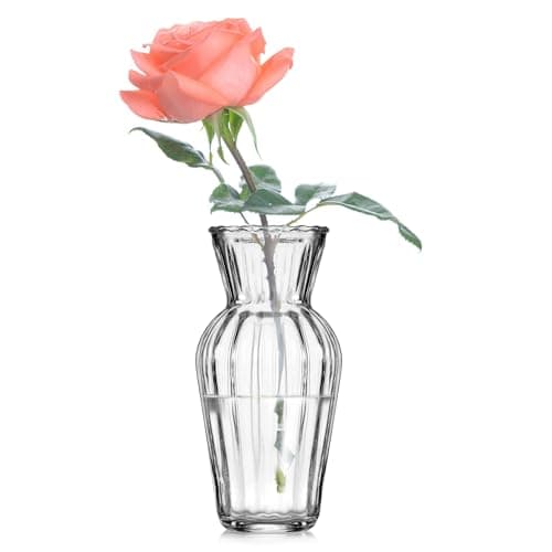 Image of Wrenbury Posy Vase Ribbed Glass Vase for Flowers 15cm - Textured Daffodil Small Container for Posies - Mini Bud