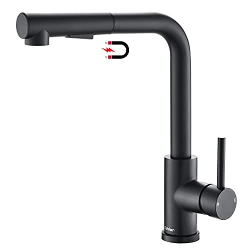 Image of Tohlar Black Kitchen Tap Mixer with Pull Out Sprayer,360°Swivel Mixer Taps with Magnetic Docking,Stainless Steel Monobloc Single Handle Kitchen Sink Faucet with 2 Water Outlet Modes(Matte Black)