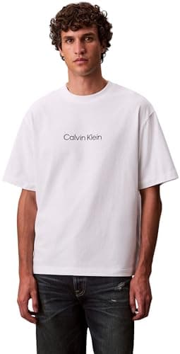 Image of Calvin Klein Men's SS RLXD Standard Logo CREWNK TEE Tees, White (Bright White), L