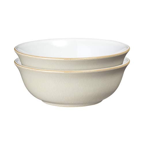 Image of Denby - Linen Cream White Cereal Bowls Set of 2 - Dishwasher Microwave Safe Crockery - Ceramic Stoneware Tableware Natural Tones - Bowls For Soup