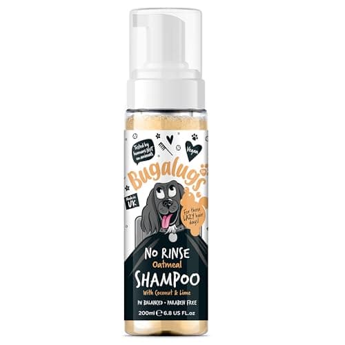 Image of BUGALUGS No Rinse Oatmeal Dog Shampoo - Professional grooming dog dry shampoo for itchy dog skin relief. Puppy shampoo from 8 weeks, foam dog shampoo sensitive skin