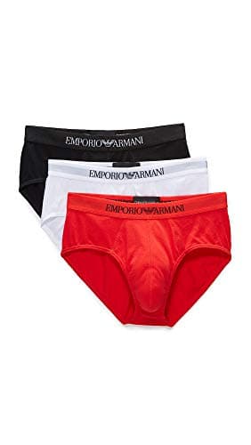 Image of Emporio Armani Men's Cotton Briefs, Black/White/Red, XL (Pack of 3)