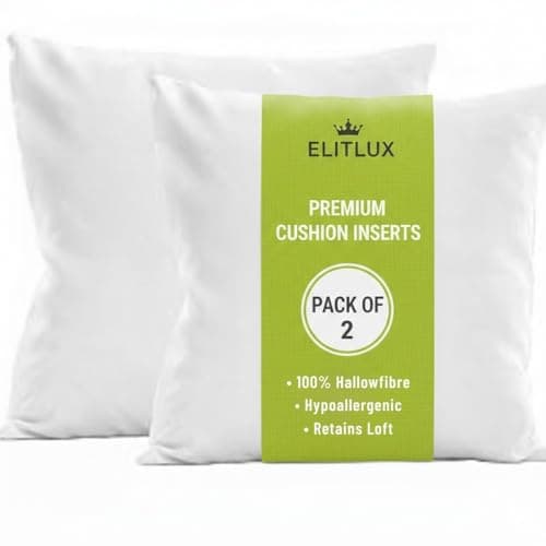 Image of ELITLUX Pack of 2 Cushion Inserts 45cm x 45cm (18" x 18") – Plain Pillow Insert with 100% Hollowfibre Filling – Fluffy Decorative Pillows for Sofa, Bed and Couch - Machine Washable (White)