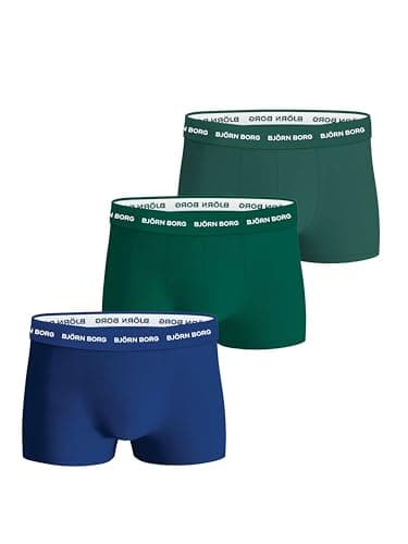 Image of Björn Borg Men's Cotton Stretch Trunks 3-Pack – Soft Breathable Underwear with Logo Waistband (UK, Alpha, S, Regular, Regular, Blue, Green, Green)