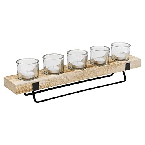 Image of URBNLIVING Natural Wood, Metal, Glass Tealight Candle Display tray Holder Set, suitable for Home, Weddings and other Events